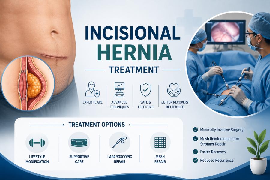 Dr. Samrat Jankar performing advanced Incisional Hernia Treatment in Pune using laparoscopic and robotic surgery